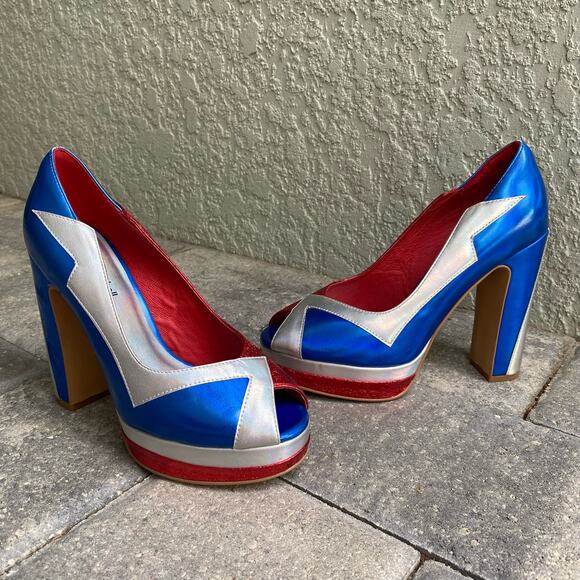Jeffrey Campbell Bad Gurl Mixed Media Platform Heels size 7 Cosplay Wonder Woman - Picture 1 of 12
